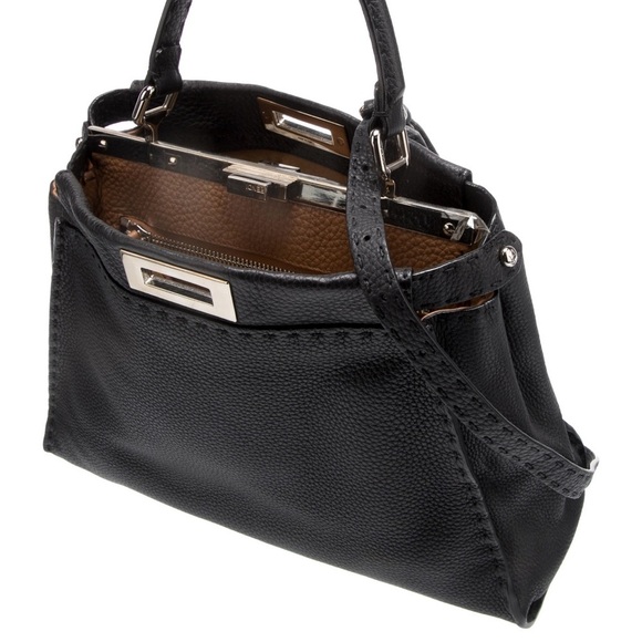 FENDI Peekaboo SMALL Black Saddle Brown Selleria Bag 1048 Hand-Sewn Topstitch - Picture 7 of 16